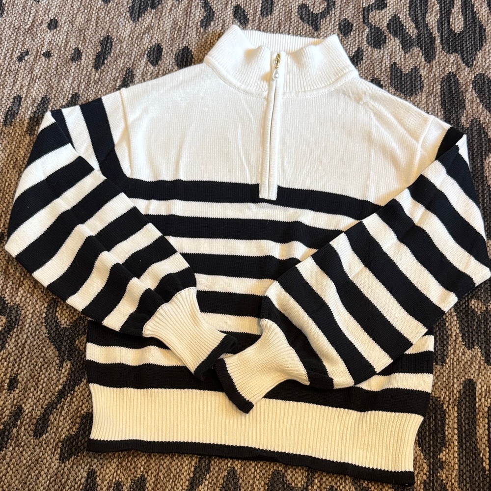 J. Crew Black and White Striped Turtleneck Sweater